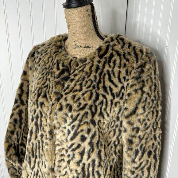 Steve Madden Leopard Print Jacket Womens Sz L Faux Fur Mob Wife Glamorous - Picture 2 of 16